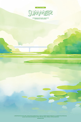 PSD 구름 일러스트 자연 하늘 수채화 산 사람없음 연두색 평화 여름풍경 강가 연잎 가교 국내일러스트 자연요소 건축물 컨셉 잎 풍경 초록색 강 생태계 파일형식 여름_계절