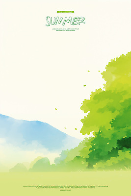 PSD 나무 일러스트 자연 수채화 산 초원 사람없음 연두색 평화 여름풍경 국내일러스트 식물 컨셉 풍경 초록색 생태계 파일형식 여름_계절