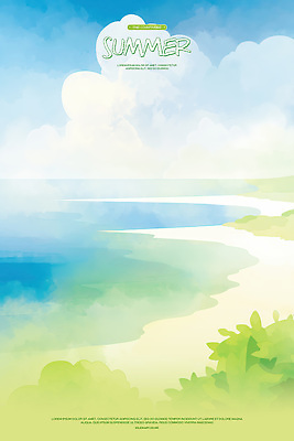 PSD 구름 일러스트 자연 하늘 수채화 해변 사람없음 연두색 평화 여름풍경 풀 국내일러스트 자연요소 식물 바다 컨셉 풍경 초록색 생태계 파일형식 여름_계절