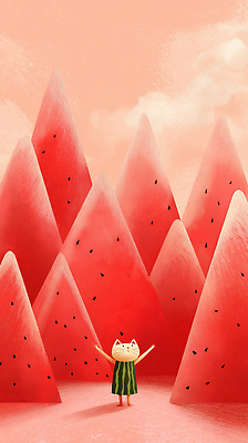 JPG 일러스트 하늘 팔벌리기 그림자 사람없음 빨간색 여름 고양이 수박씨 수박조각 산맥 국내일러스트 AI일러스트 AI콘텐츠 계절 컬러 조각 포유류 모션 산 수박 씨앗 반려동물 파일형식