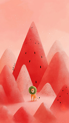 JPG 일러스트 하늘 팔벌리기 그림자 사람없음 빨간색 여름 사자 수박씨 수박조각 산맥 국내일러스트 AI일러스트 AI콘텐츠 계절 컬러 조각 포유류 모션 산 수박 씨앗 파일형식