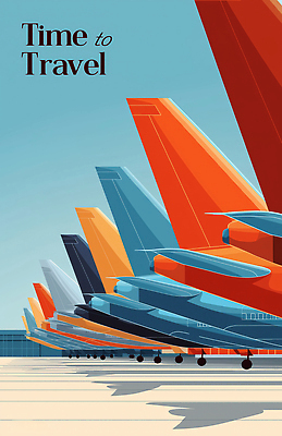 JPG 일러스트 하늘 비행기 그림자 사람없음 파란색 공항 일렬 여행준비 국내일러스트 AI일러스트 AI콘텐츠 컬러 여행 항공교통 교통시설 대중교통 준비 파일형식