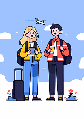 전신 구름 커플 여자 남자 꽃 행복 해외여행 일러스트 하늘 휴가 비행기 미소 들기 잔디 성인 두명 파란색 캐리어 잡기 즐거움 백팩 테이크아웃컵 성인만 국내일러스트 AI파일 자연요소 식물 해외 감정 컬러 여행 가방 관계 항공교통 모션 대중교통 표정 사람 컵 여행가방 파일형식 벡터