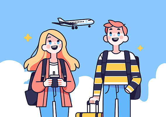 구름 커플 여자 남자 행복 해외여행 일러스트 하늘 휴가 비행기 미소 들기 성인 두명 반짝임 캐리어 잡기 즐거움 주머니손 백팩 테이크아웃컵 성인만 일러캐릭터 AI파일 자연요소 캐릭터 해외 감정 여행 가방 관계 항공교통 모션 대중교통 표정 사람 컵 여행가방 파일형식 벡터