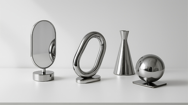 JPG 편집이미지 사람없음 인테리어 거울 원형 은색 철 모던 심플 스틸 오브제 편집실사 AI포토 AI콘텐츠 도형 디자인 컬러 CG 파일형식