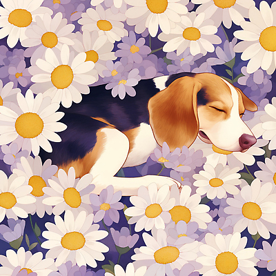 JPG 일러스트 봄꽃 자연 휴식 사람없음 평화 눈감음 봄풍경 강아지 힐링 연보라색 국내일러스트 AI일러스트 AI콘텐츠 꽃 컨셉 모션 풍경 반려동물 보라색 봄 개 생태계 파일형식