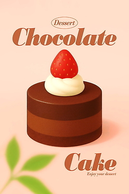 PSD 포스터 분홍색 잎 일러스트 딸기 디저트 사람없음 생크림 초코케이크 미니케이크 국내일러스트 식물 음식 컬러 과일 케이크 크림 파일형식