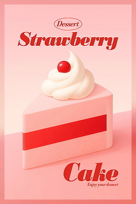 PSD 포스터 분홍색 일러스트 디저트 사람없음 체리 조각케이크 생크림 국내일러스트 음식 컬러 과일 케이크 크림 파일형식