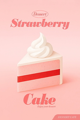 PSD 포스터 분홍색 일러스트 디저트 사람없음 조각케이크 생크림 딸기케이크 국내일러스트 음식 컬러 딸기 케이크 크림 파일형식