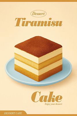 PSD 접시 포스터 일러스트 디저트 사람없음 고급 미니케이크 베이지색 티라미수 국내일러스트 식기 음식 컬러 컨셉 케이크 파일형식