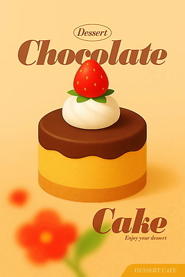 PSD 꽃 포스터 잎 일러스트 딸기 디저트 사람없음 갈색 생크림 초코케이크 미니케이크 국내일러스트 식물 음식 컬러 과일 케이크 크림 파일형식