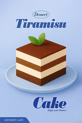 PSD 접시 포스터 일러스트 디저트 사람없음 파란색 민트 미니케이크 티라미수 국내일러스트 식기 음식 컬러 케이크 허브 파일형식