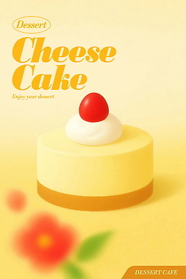PSD 꽃 포스터 잎 일러스트 디저트 사람없음 노란색 체리 생크림 치즈케이크 미니케이크 국내일러스트 식물 음식 컬러 과일 케이크 크림 파일형식