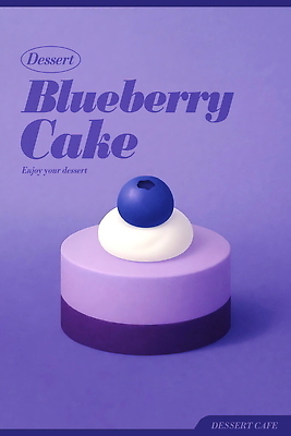 PSD 포스터 일러스트 디저트 사람없음 보라색 생크림 블루베리 미니케이크 국내일러스트 음식 컬러 과일 케이크 크림 파일형식