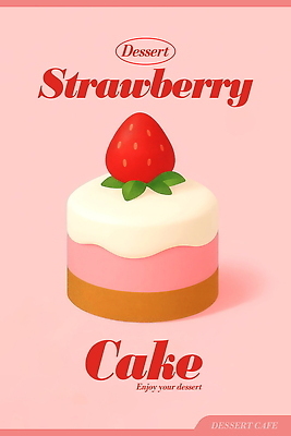 PSD 포스터 분홍색 일러스트 딸기 디저트 사람없음 딸기케이크 미니케이크 국내일러스트 음식 컬러 과일 케이크 파일형식