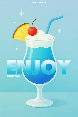 PSD 포스터 음료 일러스트 빨대 사람없음 파란색 반짝임 칵테일 체리 크림 파인애플 즐거움 칵테일잔 슬라이스 국내일러스트 감정 컬러 술잔 과일 모션 주류 열대과일 파일형식