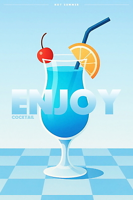 PSD 포스터 음료 일러스트 빨대 사람없음 파란색 칵테일 체리 즐거움 칵테일잔 슬라이스 오렌지조각 국내일러스트 감정 컬러 술잔 오렌지 과일 주류 파일형식