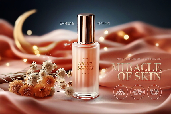 PSD 템플릿 꽃 분홍색 사람없음 빛 뷰티 고급 초승달 보케 세럼 포스터템플릿 이미지템플릿 식물 포스터 컬러 컨셉 화장품 달 파일형식