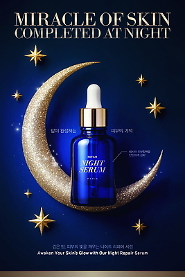 PSD 템플릿 사람없음 빛 뷰티 고급 초승달 남색 별장식 세럼 포스터템플릿 이미지템플릿 포스터 별 컬러 컨셉 장식 화장품 달 파일형식
