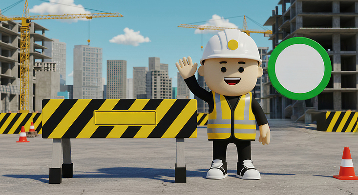 JPG 전신 구름 편집이미지 남자 하늘 안내 한명 미소 안전 성인 3D 손들기 건설현장 안전모 위험 안전가드 안전조끼 안전표지판 칼라콘 성인남자한명만 편집3D AI컴퓨터그래픽 AI콘텐츠 자연요소 1 컨셉 모션 건설업 표정 사람 표지판 헬멧 안전장비 디지털합성 남자한명만 성인남자만 파일형식