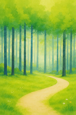 JPG 나무 일러스트 자연 수채화 잔디 사람없음 초록색 여름풍경 숲속 숲길 국내일러스트 AI일러스트 AI콘텐츠 식물 길 컬러 풍경 숲 생태계 파일형식 여름_계절
