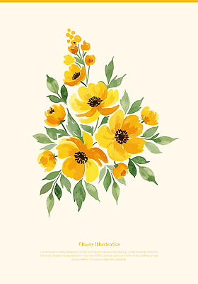 꽃 잎 일러스트 수채화 사람없음 노란색 국내일러스트 AI파일 식물 컬러 파일형식 벡터