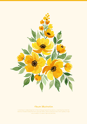 꽃 잎 일러스트 수채화 사람없음 노란색 국내일러스트 AI파일 식물 컬러 파일형식 벡터