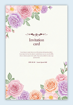 PSD 템플릿 꽃 분홍색 잎 카드템플릿 수채화 프레임 사람없음 장미 초대장 이미지템플릿 식물 컬러 카드_감사 파일형식