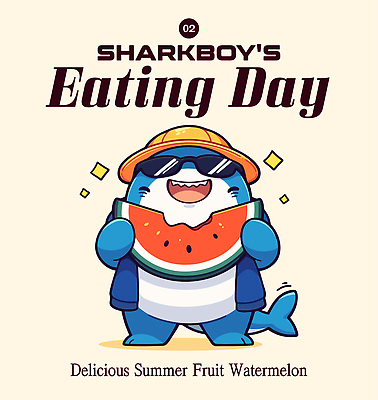 모자 동물캐릭터 일러스트 웃음 들기 사람없음 여름 파란색 반짝임 선글라스 상어 베이지색 수박조각 일러캐릭터 AI파일 동물 캐릭터 잡화 계절 안경 컬러 조각 모션 수박 표정 어류 파일형식 벡터