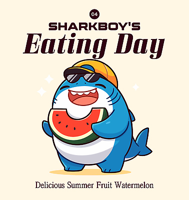 모자 동물캐릭터 일러스트 웃음 들기 사람없음 여름 파란색 선글라스 상어 베이지색 수박조각 일러캐릭터 AI파일 동물 캐릭터 잡화 계절 안경 컬러 조각 모션 수박 표정 어류 파일형식 벡터