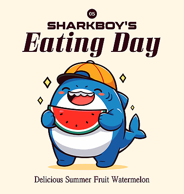 모자 동물캐릭터 일러스트 웃음 들기 사람없음 여름 파란색 반짝임 상어 베이지색 수박조각 일러캐릭터 AI파일 동물 캐릭터 잡화 계절 컬러 조각 모션 수박 표정 어류 파일형식 벡터