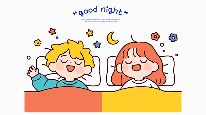 여자 남자 꽃 별 어린이 일러스트 베개 미소 소녀 소년 상반신 두명 눕기 손들기 눈감음 이불 초승달 어린이만 국내일러스트 수면_잠 AI파일 자연요소 식물 침구 모션 표정 사람 달 잠 파일형식 벡터
