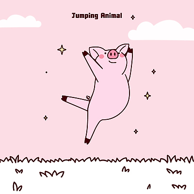 행복 분홍색 일러스트 미소 잔디 초원 사람없음 반짝임 귀여움 점프 발레 돼지캐릭터 일러캐릭터 AI파일 식물 캐릭터 감정 컬러 동물캐릭터 컨셉 모션 표정 춤 돼지 파일형식 벡터