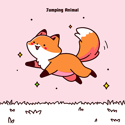 행복 분홍색 일러스트 미소 잔디 초원 사람없음 반짝임 달리기 귀여움 점프 여우캐릭터 일러캐릭터 AI파일 식물 캐릭터 감정 컬러 동물캐릭터 컨셉 모션 표정 여우 파일형식 벡터