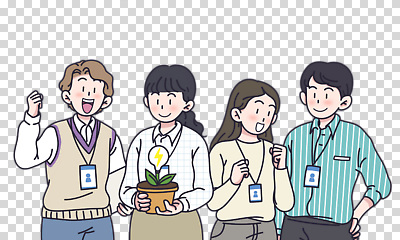 편집이미지 여자 남자 화분 허리손 전구 미소 들기 누끼 여러명 상반신 성인 파이팅 주먹 비즈니스맨 비즈니스우먼 PNG 사원증 성인만 포즈 다수 비즈니스 모션 표정 사람 직장인 파일형식