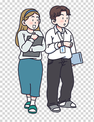 전신 편집이미지 여자 남자 미소 들기 누끼 성인 두명 놀람 머리띠 비즈니스맨 비즈니스우먼 손목시계 PNG 사원증 서류판 성인만 감정 시계 비즈니스 장신구 모션 표정 사람 사무용품 직장인 파일형식