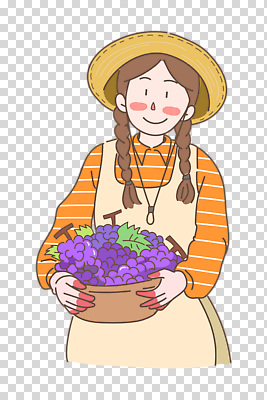 편집이미지 여자 포도 한명 미소 들기 누끼 성인 바구니 앞치마 밀짚모자 PNG 목장갑 성인여자한명만 청년농부 모자_잡화 1 장갑 과일 모션 표정 사람 농부 여자한명만 성인여자만 파일형식