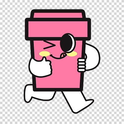 편집이미지 캐릭터 분홍색 허리손 윙크 미소 누끼 사람없음 달리기 귀여움 따봉 PNG 테이크아웃컵 컬러 포즈 컨셉 모션 표정 컵 최고 파일형식