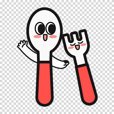 편집이미지 캐릭터 포크 미소 누끼 사람없음 손들기 귀여움 눈감음 숟가락 기댐 PNG 식기 컨셉 모션 수저 표정 파일형식
