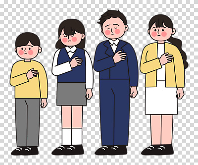 전신 편집이미지 여자 남자 어린이 청소년 고개숙이기 누끼 소년 여러명 성인 눈감음 기도 애도 PNG 국기에대한경례 다수 모션 숙이기 사람 경례 파일형식