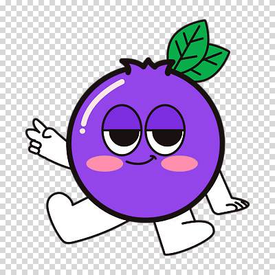 편집이미지 잎 미소 누끼 앉기 사람없음 귀여움 보라색 블루베리 PNG 손짚기 브이넥 블루베리캐릭터 식물 캐릭터 컬러 컨셉 티셔츠 과일 모션 표정 손짓 파일형식