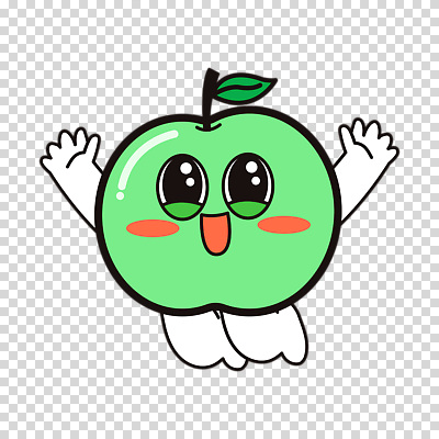 편집이미지 잎 웃음 누끼 사람없음 초록색 귀여움 점프 만세 청사과 PNG 사과캐릭터 식물 캐릭터 컬러 컨셉 모션 표정 사과 파일형식