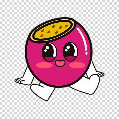 편집이미지 단면 미소 누끼 앉기 사람없음 귀여움 자주색 과일캐릭터 PNG 손짚기 패션후르츠 캐릭터 컬러 컨셉 모션 표정 손짓 열대과일 파일형식