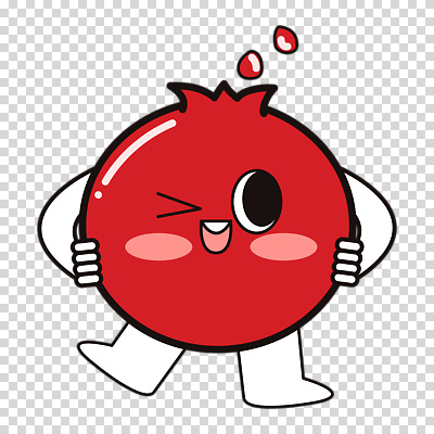 편집이미지 허리손 윙크 미소 누끼 사람없음 빨간색 귀여움 과일캐릭터 석류 PNG 석류알 캐릭터 컬러 포즈 컨셉 과일 표정 파일형식