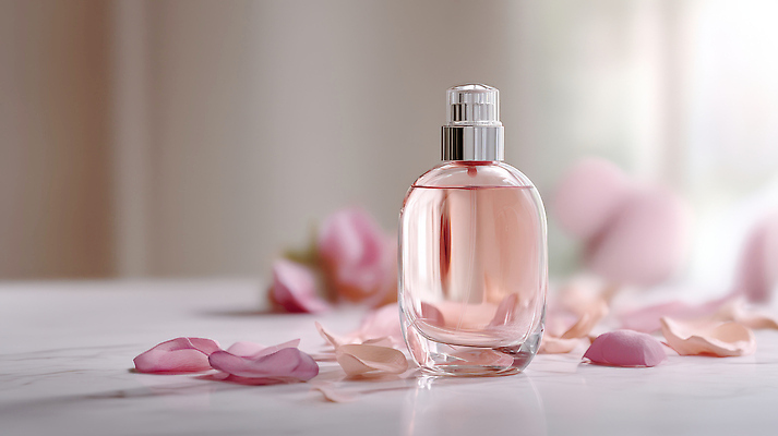 JPG 편집이미지 꽃잎 분홍색 사람없음 햇빛 로맨틱 향수 감성 성년의날 향수병 편집실사 AI포토 AI콘텐츠 기념일 꽃 컬러 컨셉 태양 화장품 CG 병_담는 파일형식