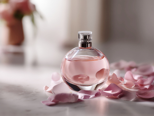 JPG 편집이미지 꽃잎 분홍색 사람없음 햇빛 로맨틱 향수 감성 성년의날 향수병 편집실사 AI포토 AI콘텐츠 기념일 꽃 컬러 컨셉 태양 화장품 CG 병_담는 파일형식