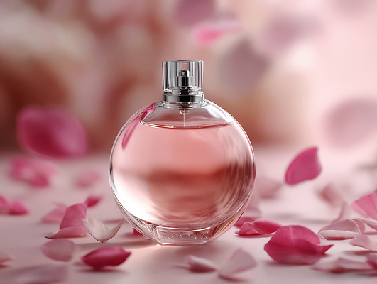 JPG 편집이미지 꽃잎 분홍색 사람없음 로맨틱 향수 감성 성년의날 향수병 편집실사 AI포토 AI콘텐츠 기념일 꽃 컬러 컨셉 화장품 CG 병_담는 파일형식