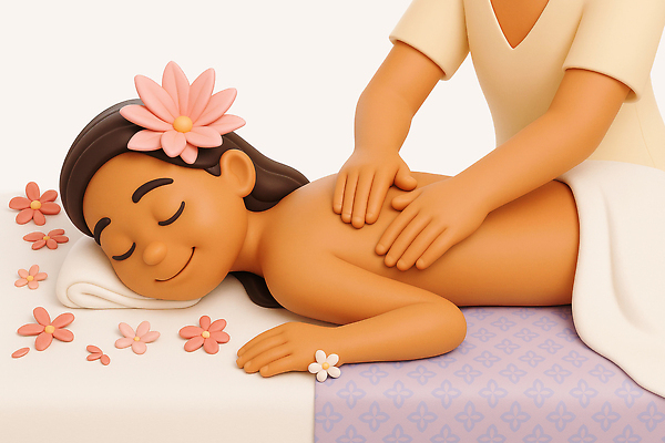 PSD 편집이미지 손 여자 꽃 엎드리기 탈의 한명 미소 상반신 성인 신체부위 수건 3D 스파 마사지 편안함 마사지테이블 등마사지 성인여자한명만 편집3D 식물 1 모션 표정 사람 위생용품 감각 디지털합성 여자한명만 성인여자만 파일형식