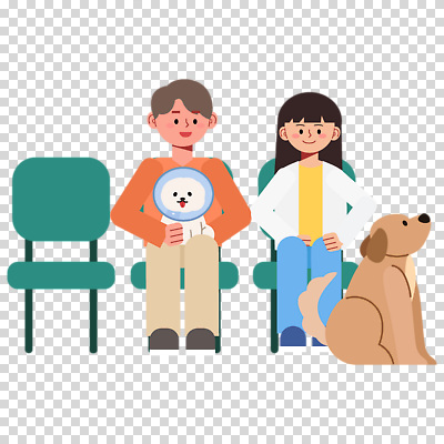 전신 편집이미지 여자 남자 의자 미소 누끼 앉기 성인 두명 대기 강아지 동물병원 PNG 성인만 넥카라 가구 모션 표정 병원 사람 반려동물 개 파일형식 반려용품