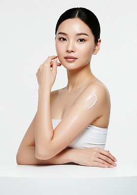 JPG 편집이미지 여자 관리 한명 미소 상반신 성인 촉촉함 피부 디지털합성 피부관리 보습 수분크림 의료성형뷰티 성인여자한명만 수분케어 편집실사 AI인물포토 AI콘텐츠 1 표정 사람 신체부위 뷰티 화장품 젖음 CG 여자한명만 성인여자만 파일형식 AI포토